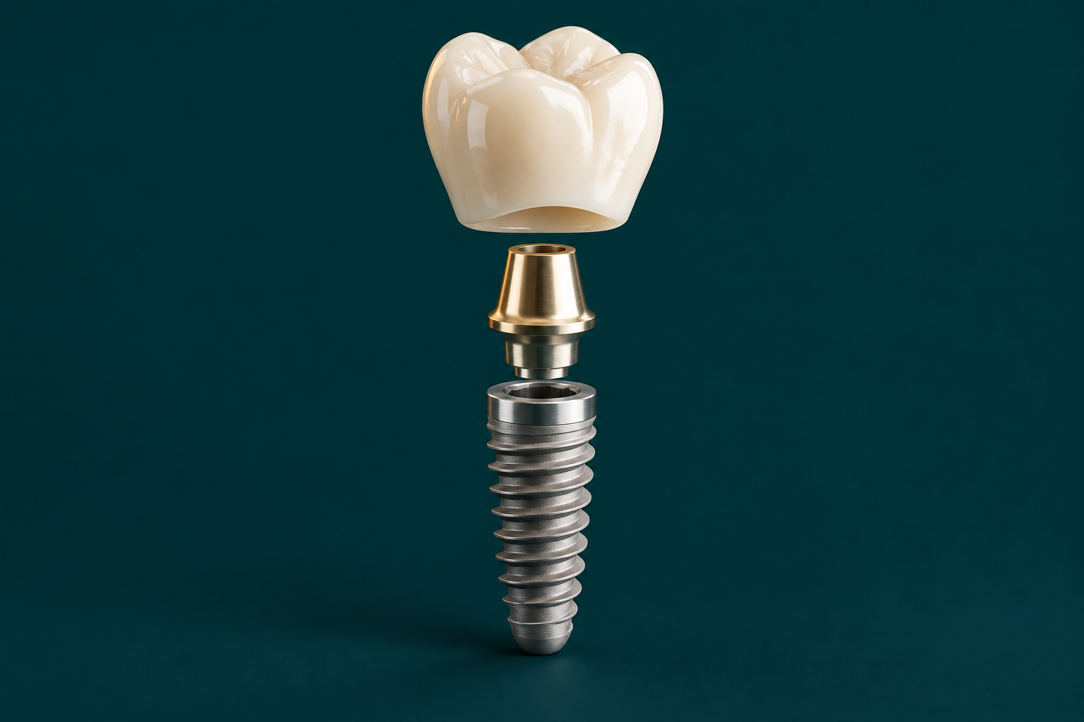 Conceptual illustration of implant fixture, abutment and crown
